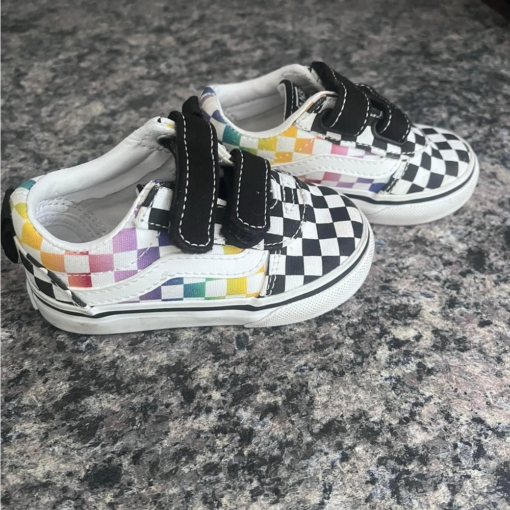 Vans Velcro Rainbow Checkerboard Shoe- Infant/Toddler Size 5